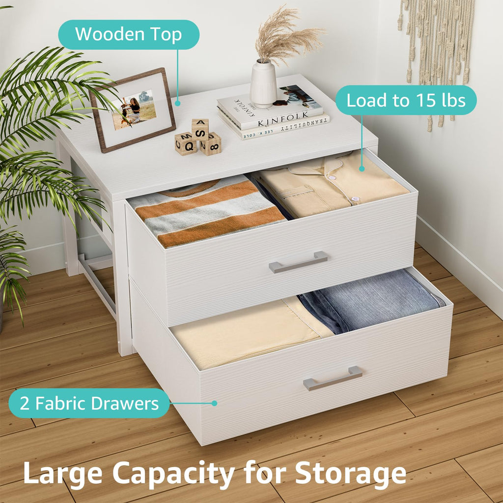 White 2 Drawer Fabric Storage Dresser D883