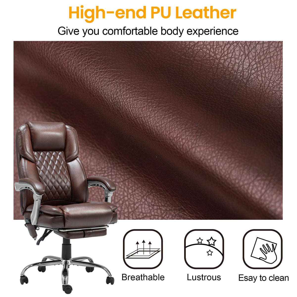Brown Heated Massage Office Chair with Footrest S708570