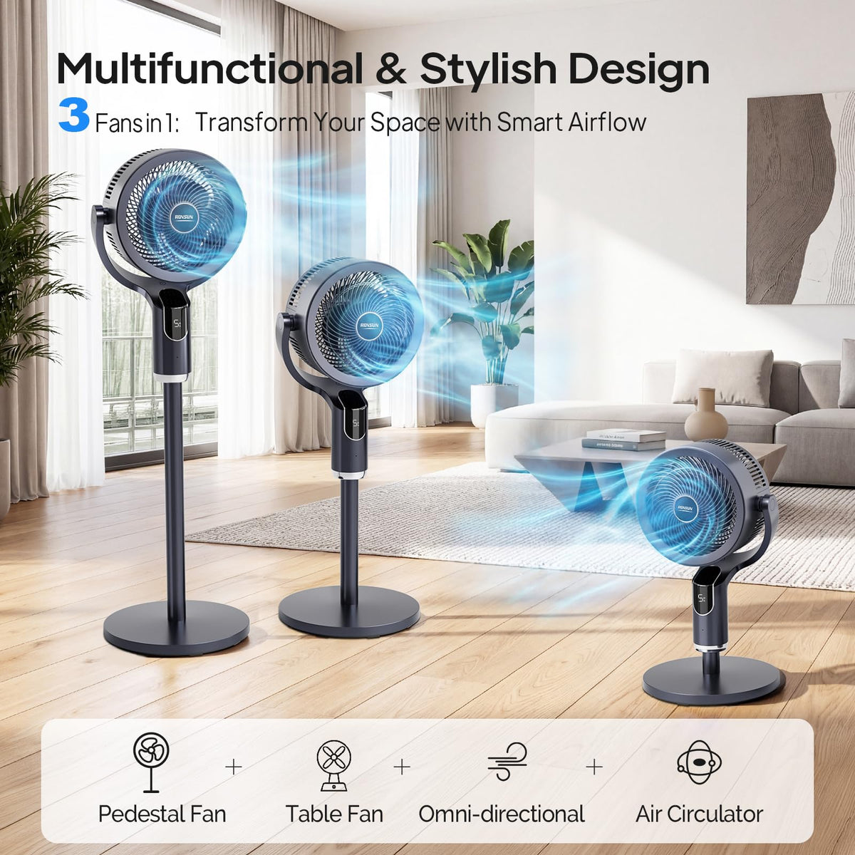 3-in-1 Pedestal Tabletop Fan with Remote Grey 2-Pack Z69754