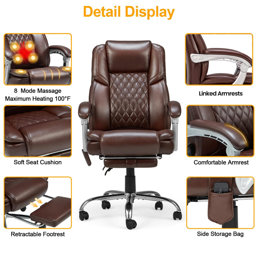 Brown Heated Massage Office Chair with Footrest S708570