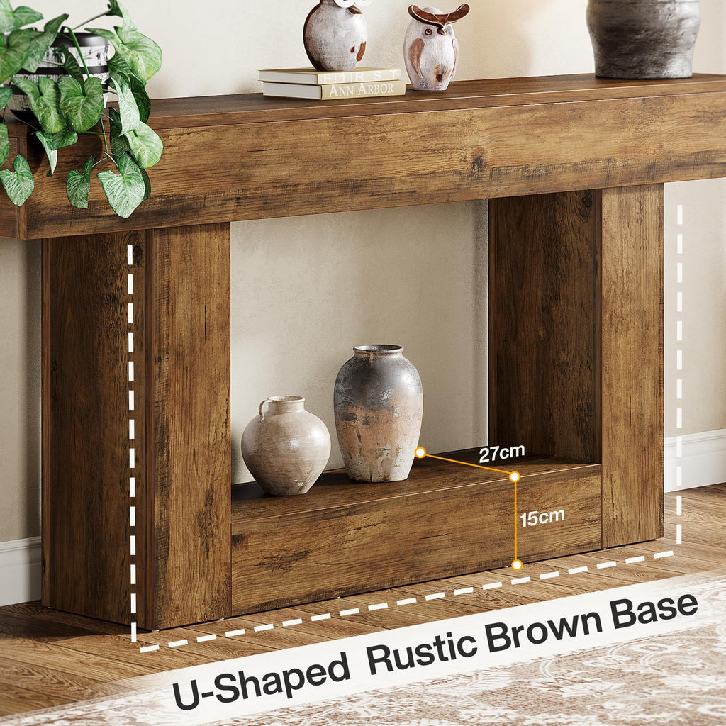 63" Farmhouse 2-Tier Console Table with U-Shaped Base Q9485