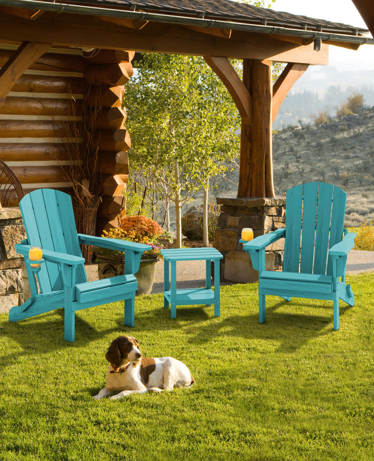Folding Adjustable Adirondack Chair with Cup Holder V289827