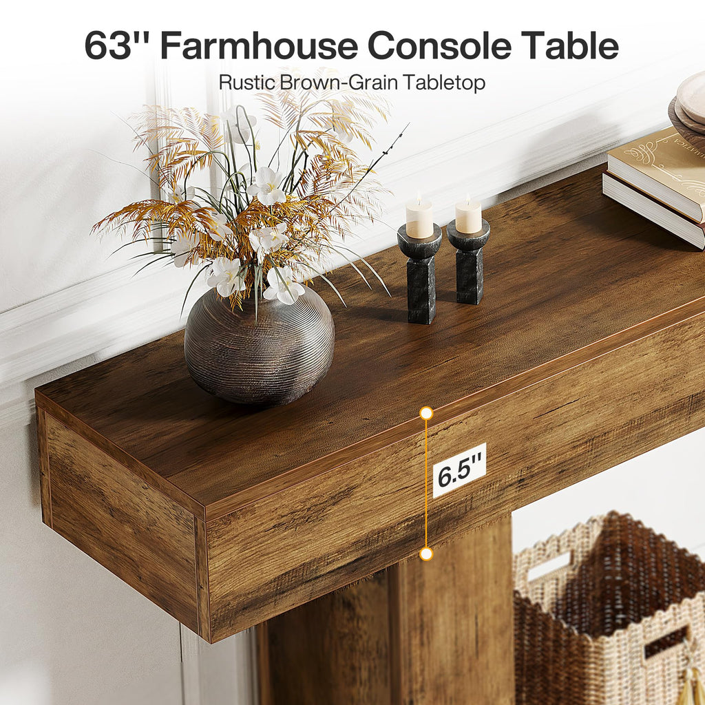 63" Farmhouse 2-Tier Console Table with U-Shaped Base Q9485