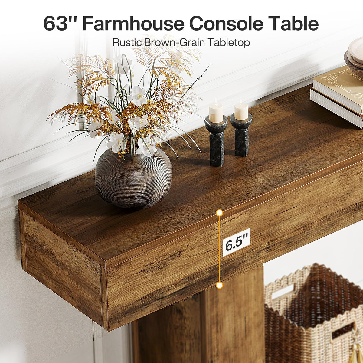 63" Farmhouse 2-Tier Console Table with U-Shaped Base Q9485