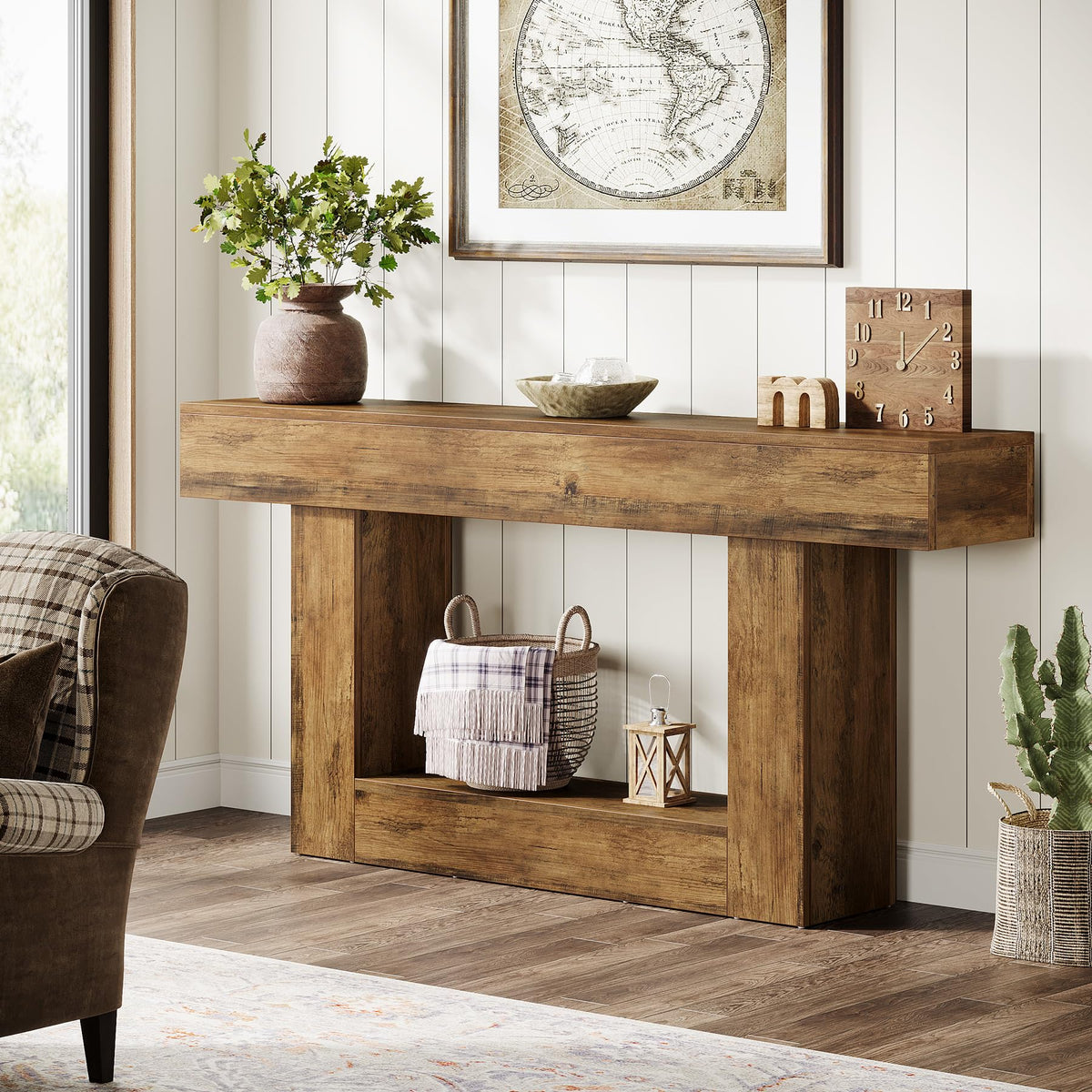 63" Farmhouse 2-Tier Console Table with U-Shaped Base Q9485