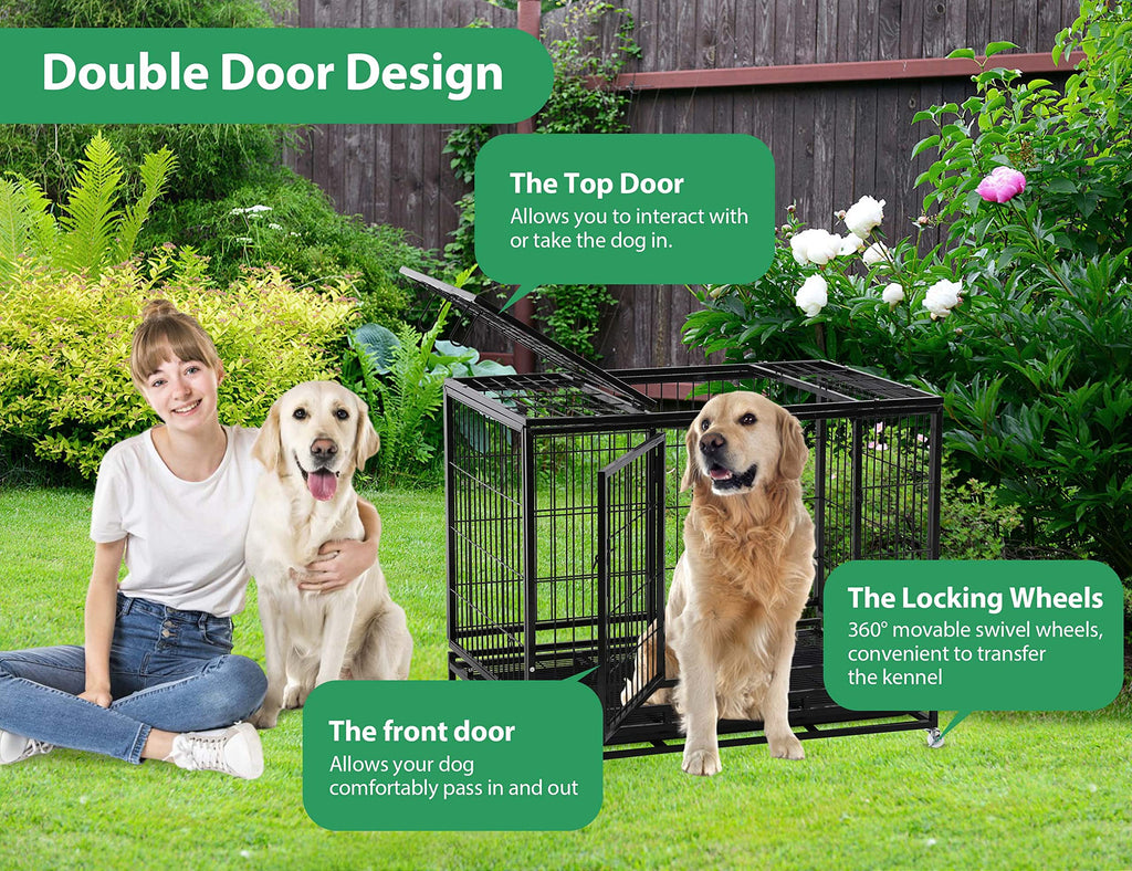 48'' Heavy Duty Metal Dog Crate with Wheels E43052