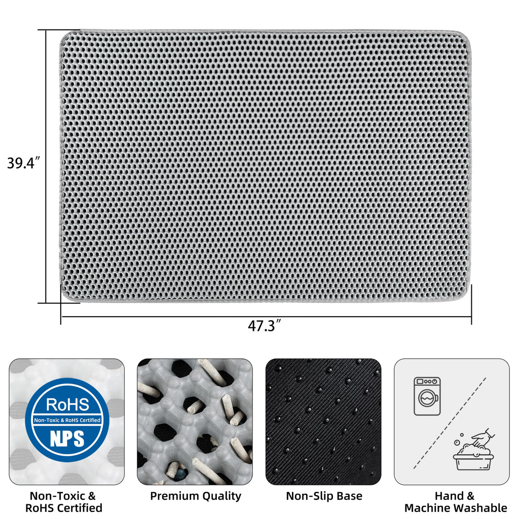 XXL Gray Double-Layer Cat Litter Mat V965