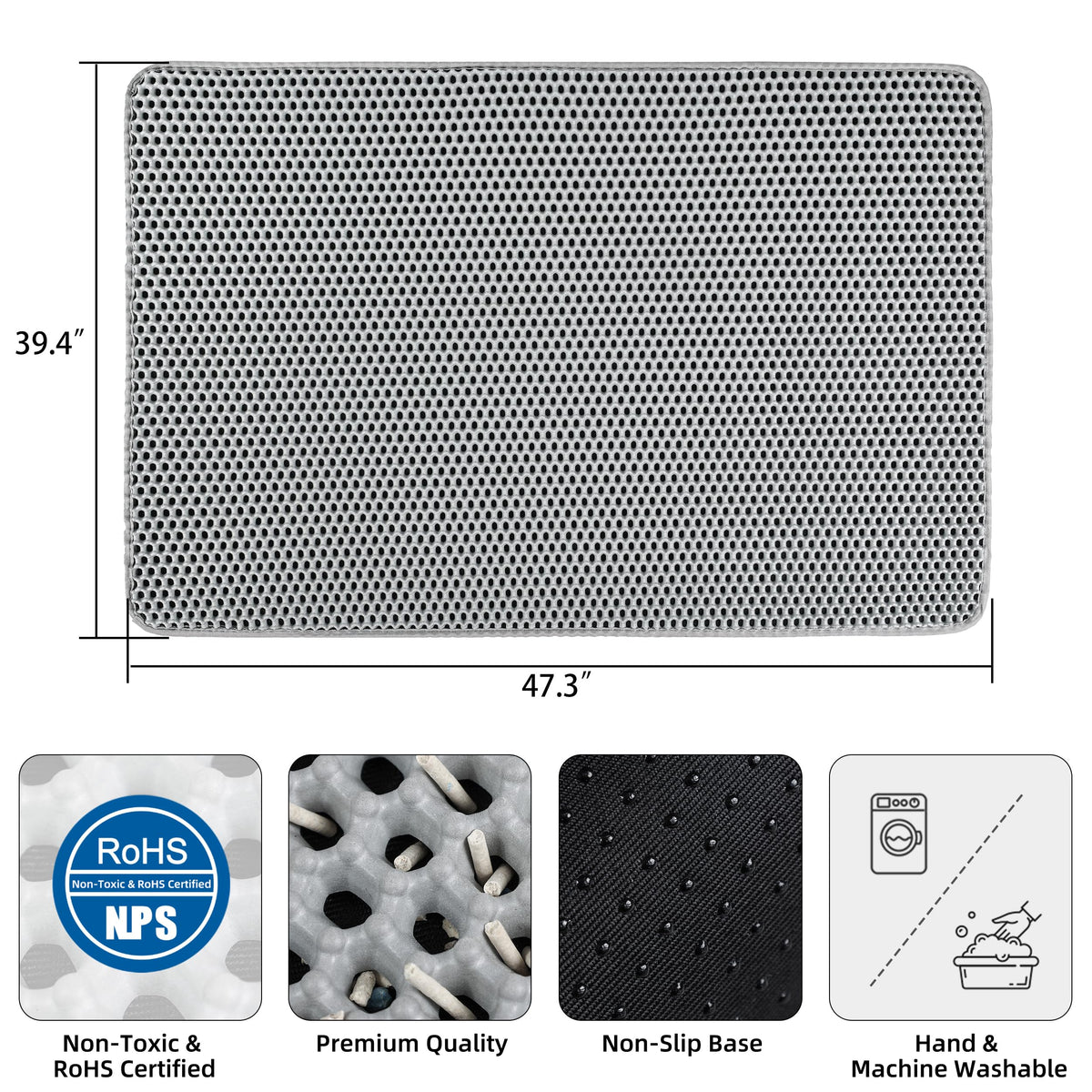 XXL Gray Double-Layer Cat Litter Mat V965